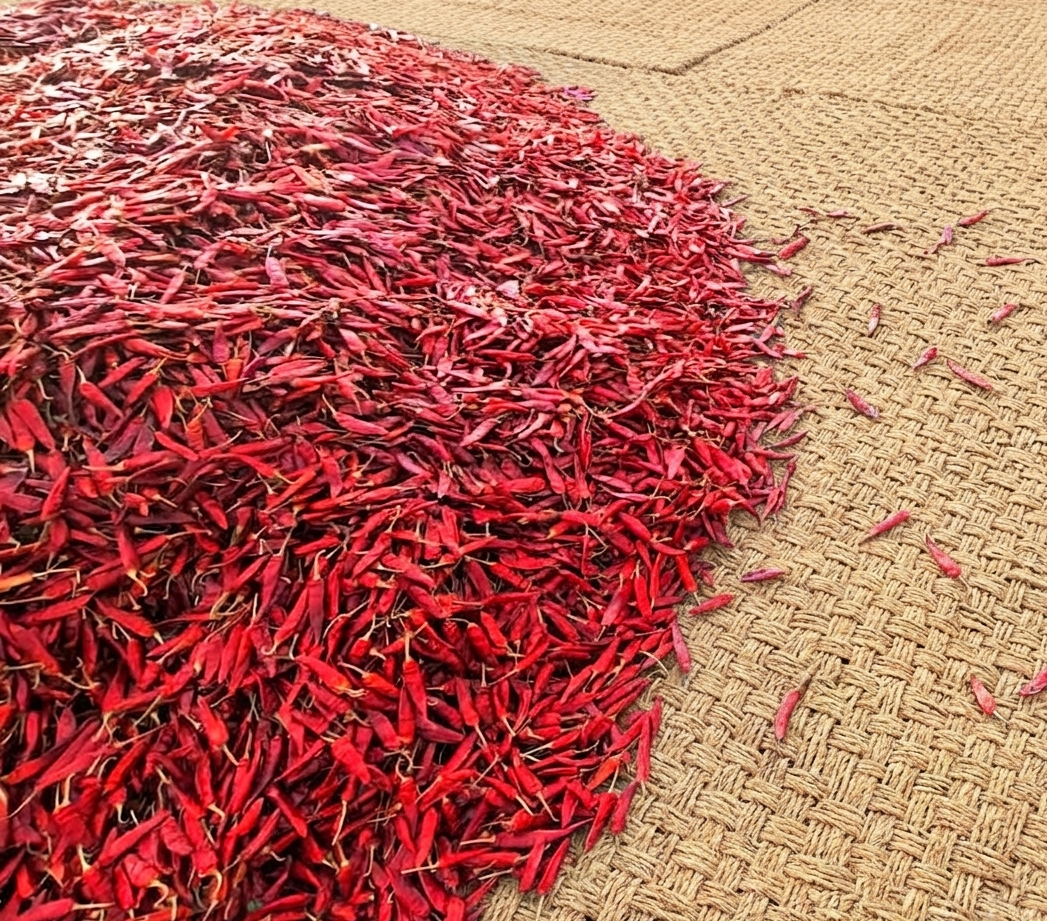 IPM grade teja red chillies drying for export